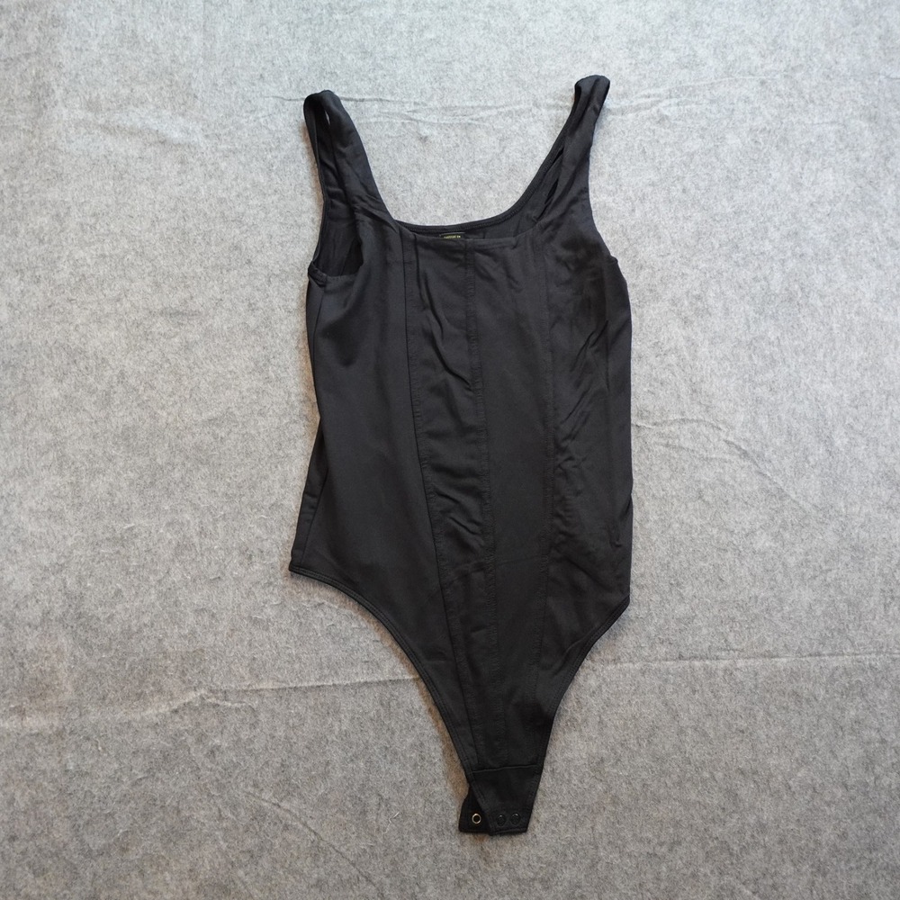 House of Harlow 1960 Bodysuit Women Small Black Corset Seam Scoop Sleeveless